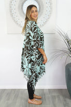 Load image into Gallery viewer, Vibrant Rarotonga dark chocolate & mint kaftan top. One size fits all.