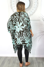 Load image into Gallery viewer, Vibrant Rarotonga dark chocolate & mint kaftan top. One size fits all.