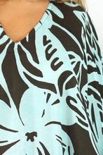 Load image into Gallery viewer, Vibrant Rarotonga dark chocolate & mint kaftan top. One size fits all.