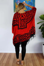 Load image into Gallery viewer, Vibrant Celtic print red &amp; black kaftan top.  One size fits all.
