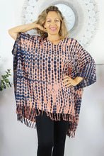 Load image into Gallery viewer, Fabulous tie dye crackle apricot/blue kaftan top. One size fits all.