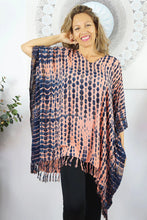 Load image into Gallery viewer, Fabulous tie dye crackle apricot/blue kaftan top. One size fits all.