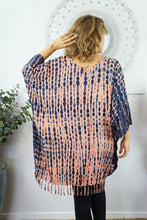 Load image into Gallery viewer, Fabulous tie dye crackle apricot/blue kaftan top. One size fits all.