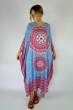 Load image into Gallery viewer, plus size mandala print pink & blue long kaftan
