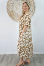Load image into Gallery viewer, Sundrenched Bermuda Totem Sand Kaftan Dress.  One Size Fits All.
