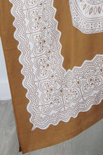 Load image into Gallery viewer, Sundrenched Crown Mandala Tan &amp; White Long Kaftan Dress With Bling.  One Size Fits All.
