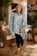 Load image into Gallery viewer, Grey Zebra Kaftan Top with Pom Poms | One Size Fits All
