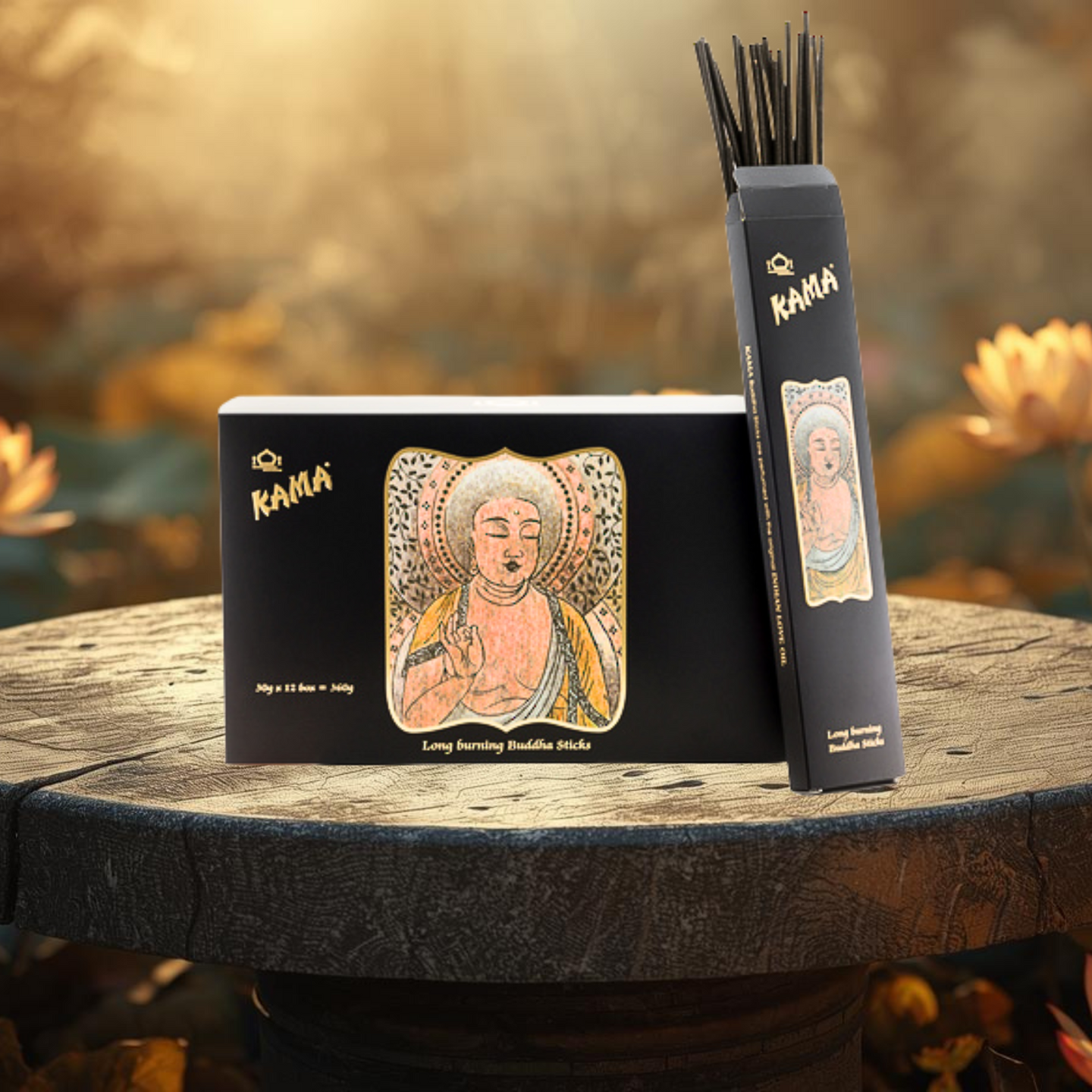 KAMA Boxed Long Burning Incense Sticks.  12 Packets In One Box.