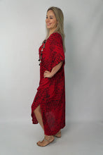 Load image into Gallery viewer, Festive Sundrenched Animal Red Long Kaftan Dress. One Size Fits All.
