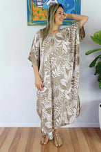 Load image into Gallery viewer, Sundrenched Betelnut Taupe Long Kaftan Dress.  One Size Fits All.
