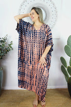 Load image into Gallery viewer, Sundrenched Crackle Blue &amp; Apricot Long Kaftan Dress - One Size Fits All
