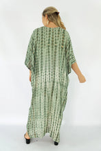 Load image into Gallery viewer, Sundrenched Crackle Soft Olive Long Kaftan Dress.  One Size Fits All.
