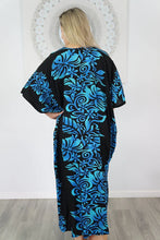 Load image into Gallery viewer, Sundrenched Florida Turquoise &amp; Black Long Kaftan Dress – One Size Fits All
