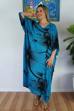 Load image into Gallery viewer, Sundrenched Outline Aqua Long Kaftan Dress.  One Size Fits All.
