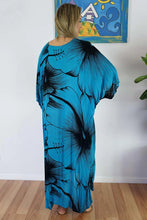 Load image into Gallery viewer, Sundrenched Outline Aqua Long Kaftan Dress.  One Size Fits All.
