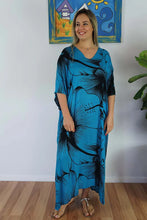 Load image into Gallery viewer, Sundrenched Outline Aqua Long Kaftan Dress.  One Size Fits All.
