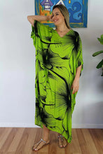 Load image into Gallery viewer, Sundrenched Outline Lime Long Kaftan Dress.  One Size Fits All.
