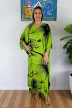 Load image into Gallery viewer, Sundrenched Outline Lime Long Kaftan Dress.  One Size Fits All.
