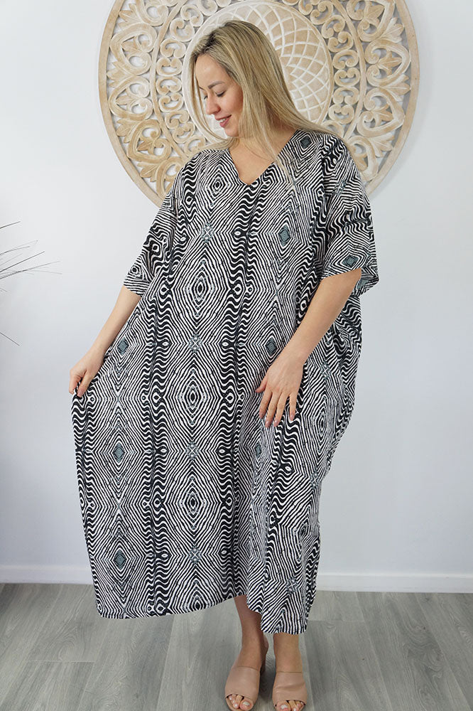 Sundrenched Papua Black Long Kaftan Dress.  One size fits all.