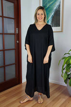 Load image into Gallery viewer, Sundrenched Long Kaftan Dress Plain Black.  One Size Fits All.
