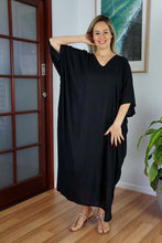 Load image into Gallery viewer, Sundrenched Long Kaftan Dress Plain Black.  One Size Fits All.
