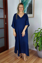 Load image into Gallery viewer, Sundrenched Long Kaftan Dress Plain Navy.  One Size Fits All.
