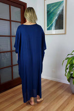 Load image into Gallery viewer, Sundrenched Long Kaftan Dress Plain Navy.  One Size Fits All.
