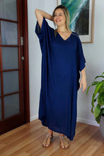 Load image into Gallery viewer, Sundrenched Long Kaftan Dress Plain Navy.  One Size Fits All.
