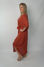 Load image into Gallery viewer, Sundrenched Long Kaftan Dress Rust Colour.  One Size Fits All.
