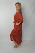 Load image into Gallery viewer, Sundrenched Long Kaftan Dress in Plain Rust .  One Size Fits All.
