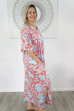 Load image into Gallery viewer, Premium Island Flower Peach Long Kaftan Dress - One Size Fits All
