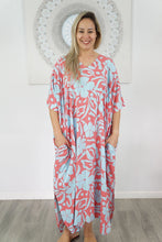 Load image into Gallery viewer, Premium Island Flower Peach Long Kaftan Dress - One Size Fits All
