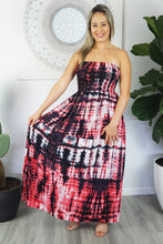 Load image into Gallery viewer, Summer Maxi Smock Tie Dye Strapless Dress.  One Size Fits Sizes 8-18.
