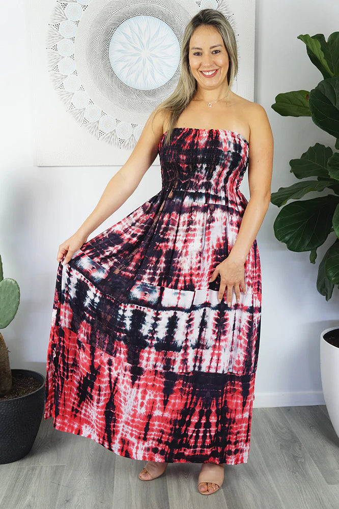 Summer Maxi Smock Tie Dye Strapless Dress.  One Size Fits Sizes 8-18.