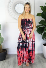 Load image into Gallery viewer, Summer Maxi Smock Tie Dye Strapless Dress.  One Size Fits Sizes 8-18.
