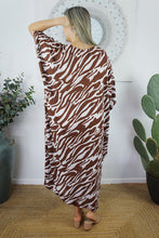 Load image into Gallery viewer, Sundrenched Long Kaftan Dress Zebra Brown.   One Size Fits All.
