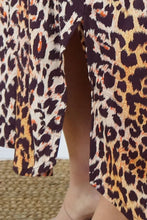 Load image into Gallery viewer, Relaxed Fit Long Leopard Gold Print Mykonos Kaftan Dress.  One Size Fits Sizes 10-18.
