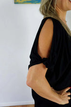 Load image into Gallery viewer, Relaxed Fit Mykonos Kaftan Dress In Plain Black.  One Size Fits 10-18
