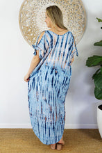 Load image into Gallery viewer, Relaxed Fit Long Tie Dye Navy Mykonos Kaftan Dress.  One Size Fits Sizes 10-18.
