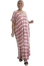 Load image into Gallery viewer, Relaxed Fit Mykonos Long Kaftan Dress Shibori Sienna Tie Dye.  One Size Fits Size 10-18
