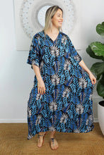 Load image into Gallery viewer, Sundrenched Long Kaftan Dress Premium Black &amp; Blue Kavieng .  One Size Fits All.
