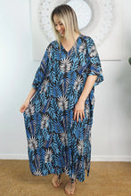 Load image into Gallery viewer, Sundrenched Long Kaftan Dress Premium Black &amp; Blue Kavieng .  One Size Fits All.
