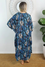 Load image into Gallery viewer, Sundrenched Long Kaftan Dress Premium Black &amp; Blue Kavieng .  One Size Fits All.
