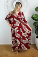 Load image into Gallery viewer, Sundrenched Maui Maroon Long Kaftan Dress.  One Size Fits All.
