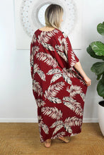 Load image into Gallery viewer, Sundrenched Maui Maroon Long Kaftan Dress.  One Size Fits All.
