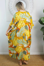 Load image into Gallery viewer, Sundrenched Tiwi Gold/Green Long Premium Kaftan Dress.  One Size Fits All.
