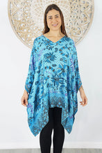 Load image into Gallery viewer, Kaftan Top in Bandung Batik Aqua.  One Size Fits All.
