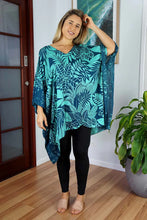 Load image into Gallery viewer, Betelnut Navy/Mint Kaftan Top.  One Size Fits All.
