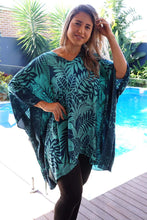 Load image into Gallery viewer, Betelnut Navy/Mint Kaftan Top.  One Size Fits All.
