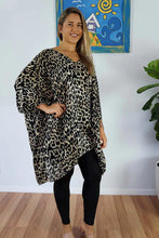 Load image into Gallery viewer, Vibrant Leopard Black Kaftan Top.  One Size Fits All.
